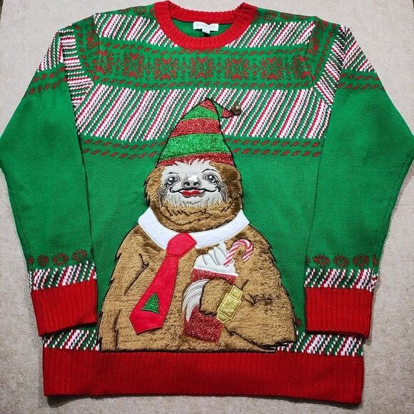 Holiday Dad Sloth Christmas Long Sleeve Pullover Mens Sloth #8 - Picture 1 of 6